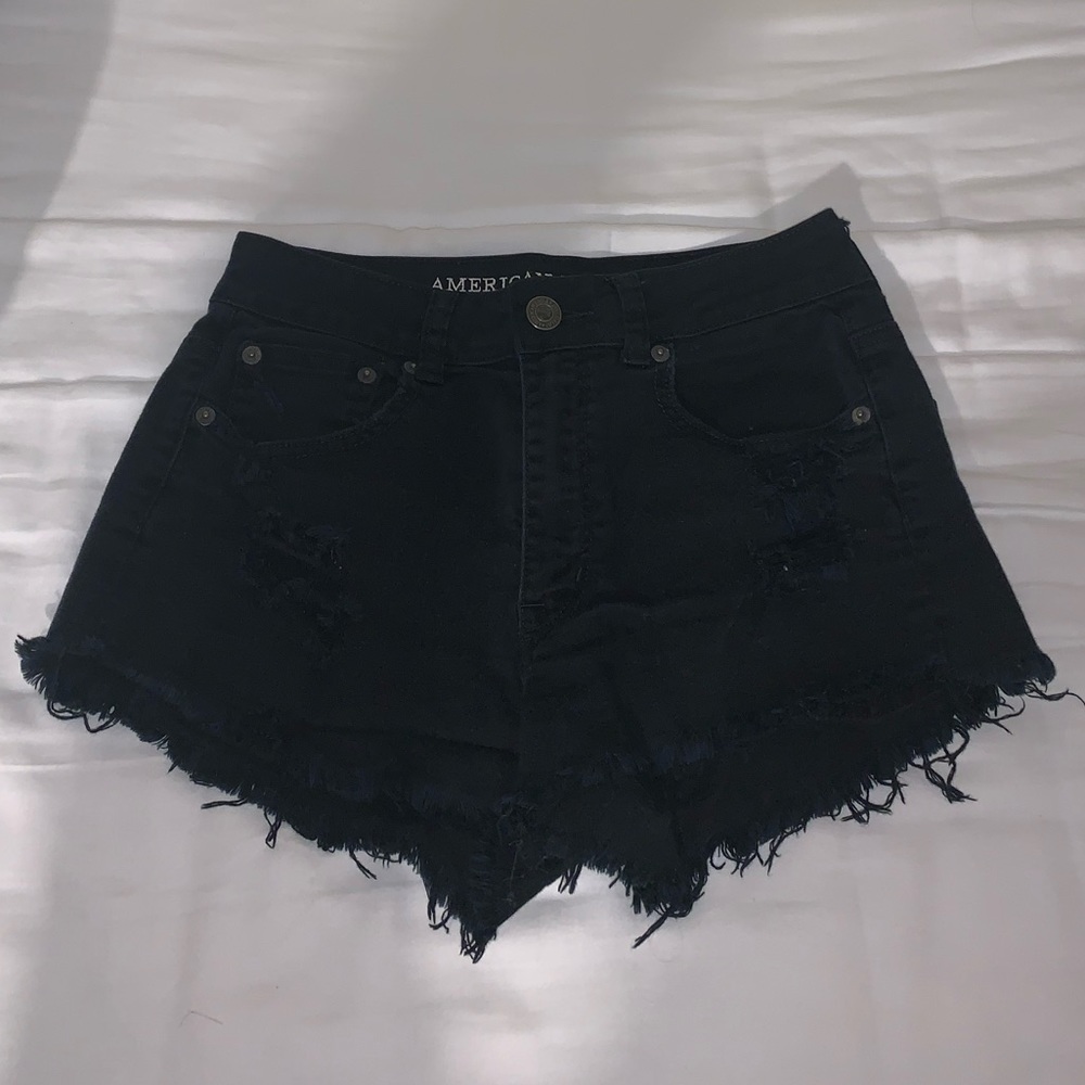american eagle black high rise denim shorts